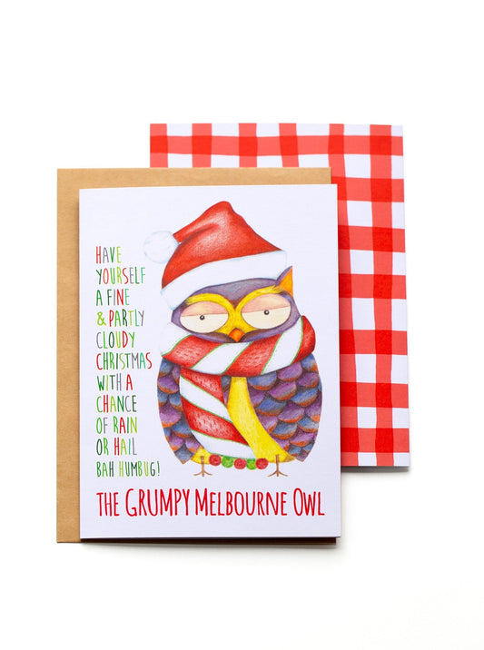 Christmas Grumpy Melbourne Owl Card
